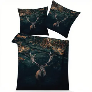 GEDAEUBA Sommer Bettwäsche 155x220 Hirsch - Waldtiere Bettbezug 155x220 3 teilig, Wendebettwäsche und Kissenbezug 80x80, Weiche & Atmungsaktive Mikrofaser Bettwäsche-Sets mit Reißverschluss