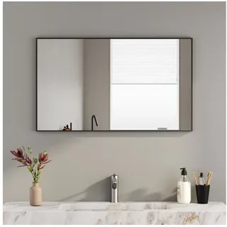 Boromal Wandspiegel Spiegel Schwarz Rechteckig Wand mit Rahmen eckig / abgerundet Flur, für Badzimmer/Ankleidezimmer/Wohnzimmer,unbrechbarer Spiegel schwarz Rechteckig | 60 cm x 100 cm