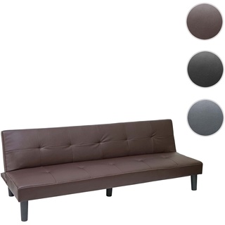 3er-Sofa HWC-G11, Couch Schlafsofa GÃ¤stebett Bettsofa Klappsofa, Schlaffunktion 195cm ~ Kunstleder, braun
