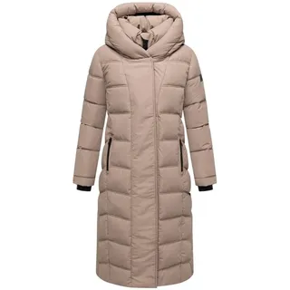 Navahoo Damen Langer Wintermantel warmer Steppmantel mit innenliegenden Rucksackträgern und Magnet-Knöpfen Engelsfeder XIV Taupe Grey Gr. L - L