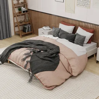 Modern Minimalist Bed Frame, 160x200 Cm, Beige, Dutch Velvet Fabric, Low-profile Base, Modern Style Bedroom Furniture. Excludes Gas Lift Mechanism, Headboard, And Mattress.