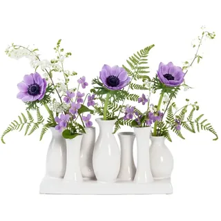 Mini Vasen Set Weiß 7er aus Keramik – Kleine Blumenvasen für Tischdeko – Modernes Vasenset für Trockenblumen, Pampasgras und einzelne Blumen im Skandinavischen Design
