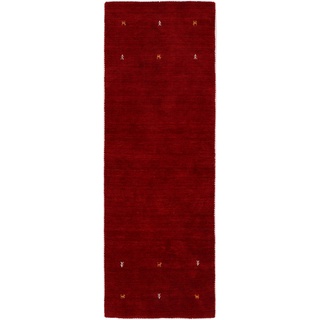 carpetfine Wollteppich Gabbeh Uni Läufer Rot 60x180 cm | Moderner Teppich für Wohn- und Schlafzimmer