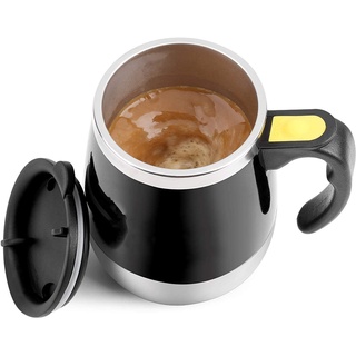 Wifehelper Elektrischer Edelstahl-selbstmischende Schalen-magnetische Rührende Kaffeetasse(Schwarz)