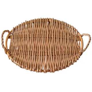 Rundes Antikes Serviertablett Aus Geflochtenem Rattan Mit Griff, Ideal Zum Frühstück, Kochen Oder Anrichten Von Obst Und Snacks, Farbe: Gealtertes Messing.