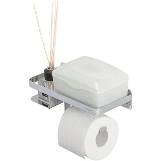 Tiger Caddy Toilettenpapierhalter mit Ablage, Toilettenrollenhalter mit Ablagefläche für Smartphone oder einer Box für feuchtes Toilettenpapier, Klopapierhalter zur Wandmontage, Edelstahl, Chrom