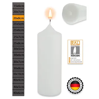 WikaKerzen Stumpenkerze-Rohling Blanko [ideal zum Basteln und Verzieren mit Wachs] zur Taufe Geburtstag Hochzeit Kommunion Altarkerze Kaminkerze Laternenkerze Dekokerze (Weiß, 20 x 8 cm)