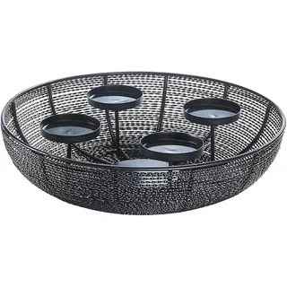Kobolo Dekoschale Kerzenhalter Adventskranz Draht - aus Metall - schwarz - für 4 Kerzen - 38 cm