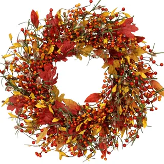 Quixem Voller und üppiger Herbst-/Herbst-Türkranz, 50,8 cm, handgefertigte Herbstdekoration mit lebendigen Blättern und Beeren, langlebig und realistisch, perfekt für Haustüren und Wände, drinnen und