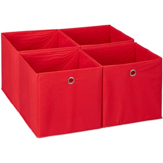 Relaxdays Aufbewahrungsbox 4er Set, Faltbare Regalboxen, HxBxT: 30 x 30 x 30 cm, Grifflöcher, Faltboxen für Regale, rot