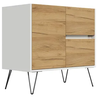 Mid.you Sideboard Posseik Industrial, Eiche, Weiß Hochglanz, Metall, 2 Schublade(n) Schubladen, 79x75.8x42 cm, stehend, in verschiedenen Holzdekoren erhältlich, Wohnzimmer, Kommoden & Sideboards, Sideboards