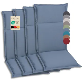 GO-DE Textil Bequeme und attraktive Polsterauflagen für Hochlehner-, Mittellehner- und Niederlehner-Gartenstühle (4er-Set, Uni Blau, Hochlehner)