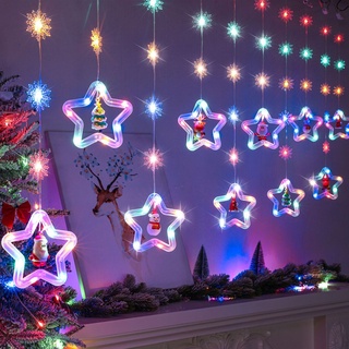 Weihnachten Deko Stern Lichtervorhang Dekoration, 3M LED Fenster Hängende Lichter, Innen Außen Lichterkette Batteriebetrieben Weihnachtsbeleuchtung