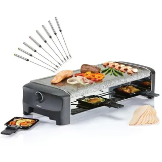PRINCESS Raclette, 8 Raclettepfännchen, 1300 W, Stonegrillparty großer Tischgrill 8 Personen Gerät heißer Stein-Platte schwarz