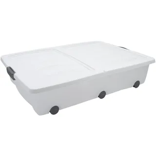 XXL Unterbettkommode mit Rollen in weiß - 60 Liter - Aufbewahrungs Rollbox | mit zweigeteiltem Deckel - Universal Aufbewahrungsbox Unterbett Box Spielzeugkiste mit Klappverschluss