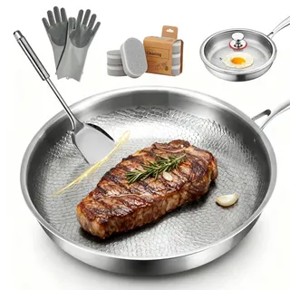 fjaldjfu Titanium Pro Pfanne, Titan Bratpfanne, 26/28/30 Cm Titan Pfanne Unbeschichtet,Titanpfanne FüR Alle Kochfelder (28cm,Ohne Deckel)