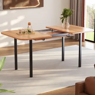 Flieks Ausziehbarer Esstisch Küchentisch mit Metallbeinen, Esszimmertische Schreibtisch Wohnzimmertisch Bürotisch Rechteckig für 4-6 Personen, S... - Naturbelassen