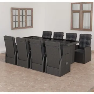 vidaXL Polyrattan Garten-Essgruppe 9-tlg. schwarz inkl. Auflagen 3059343