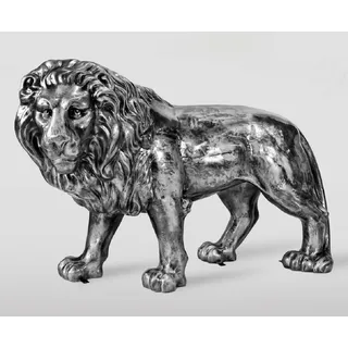 Casa Padrino XXL Deko Skulptur Löwe Antik Silber 185 cm - Lebensgroße Garten Deko Figur