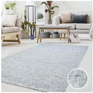 TaraCarpet Wollteppich TaraCarpet Handwebteppich Frankeneck, quadratisch, Höhe: 13 mm, Handgewebter Teppich gewalkt Wohnzimmer Schlafzimmer Esszimmer 200x200 grau|silberfarben quadratisch | 200 cm x 200 cm x 13 mm