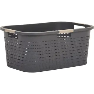 Rotho Wäschekorb Country, Anthrazit, Kunststoff, 40 L, 38.9x25.1x58 cm, Blauer Engel, Reach, DIN EN ISO 14001, DIN EN ISO 9001, Made in Switzerland, Tragegriffe, recycelbar, Ordnen & Aufbewahren, Wäschekörbe & Tonnen