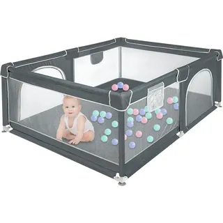 Baby Laufgitter Faltbar 120x160cm,Rutschfester Absperrgitter mit Atmungsaktive Netz,Kleines Laufstall Dunkelgrau - Dunkelgrau