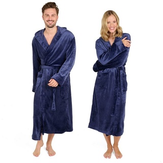 Blumtal Bademantel Damen und Herren - kuschelig weicher Unisex Fleece Bademantel, 100% Polyester Mikrofaser, mit Kapuze & praktischen Fronttaschen, Oeko-TEX® Zertifiziert blau S