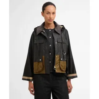 Barbour für Damen. LWX1530 Liza Waxed Jacket schwarz, braun (M), Lässig, Baumwolle