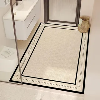 Badezimmerteppich 60X90Cm Schwarz Beige Badteppich rutschfest Waschbar,Duschvorleger Schnelltrocknend,Stein Badematte,Diatomite Stone Bath Mat,Super Absorbierende Badvorleger