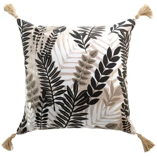 MACOSA U1611048 Deko-Kissen 45 x 45 cm Blätter Muster Weiß Beige Schwarz inkl. Füllung Sofakissen mit Reißverschluss Dekokissen Zierkissen Deko Couchkissen