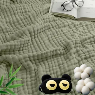 Alpenfaser Musselin Decke, Premium Muslin Blanket 150 x 200 cm, 100% Cotton Musselin Decke Erwachsene, Soft Lightweight Summer Blanket, Sofa Throw, Couch Blankets,All Seasons (Olivgrün,170x230cm)