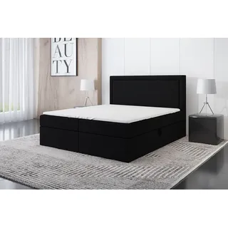 a&j möbelland gmbh Boxspringbett FRODI 120 x 200 mit 2 Bettkästen, Bonell-Matratze und Topper. Farbe: Schwarz - Schwarz