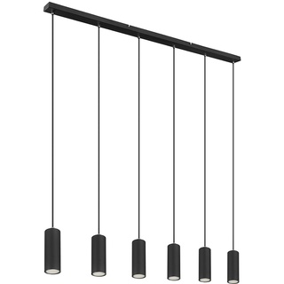 Hängelampe Pendelleuchte schwarz 6 flammig schwarz Metall Esszimmerlampe hängend, Höhenverstellbar, schwarz Metall, 6x GU10 Fassungen, LxBxH 115x6x120 cm