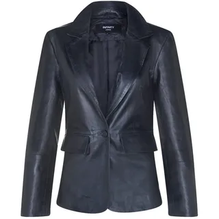 Klassischer Damen Schwarz Blazer aus Echtem Leder mit Einem Knopf - L