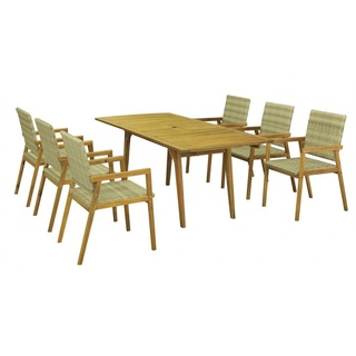 Endorphin Gartentisch Gartenset für 6 Personen Gartenmöbel Tisch ausziehbar 6er Set aus Akaz (Set) beige