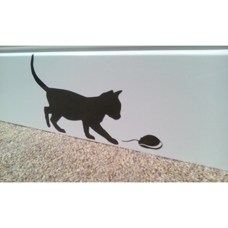 Wandtattoo Mauseloch „Katze und Maus“, für Sockelleiste, Wandaufkleber, Vinylaufkleber, 16 x 6 cm