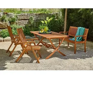 Sunfun Diana Gartenmöbel-Set  (4 -tlg., Akazie, Naturbraun, Gartentisch klappbar)