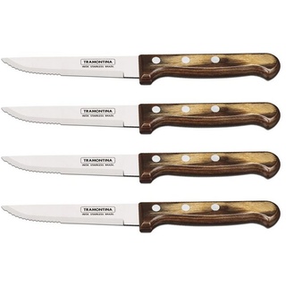 Tramontina Steakmesser GAUCHO (4 Stück), Echtholzgriff, rostfreier Edelstahl, spülmaschinenfest braun