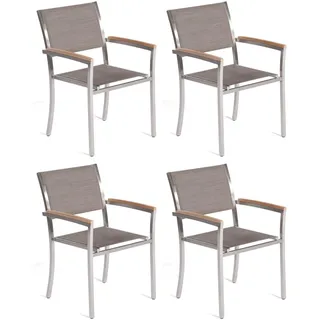 Sonnenpartner 4x Stapelstühle Galaxy Edelstahl mit Textilen taupe Stapelstuhl