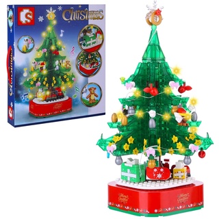 Weihnachten Modellbausatz Spieluhr Set, 506 Teile Rotierend Musikbox mit Weihnachtsbaum, Weihnachten Haus Bausatz Spielzeug Kompatibel mit Lego Creator (601097)