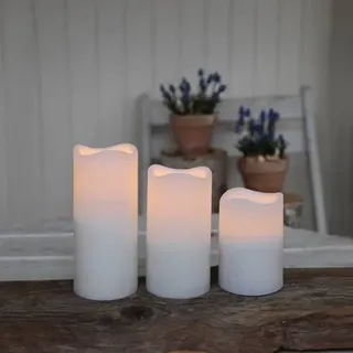 LED Kerzenset Paul Kunststoff flackernde LED Timer, für Außen 3er Set weiß
