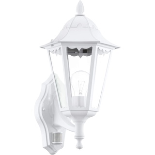 EGLO Außen-Wandlampe Navedo, 1 flammige Außenleuchte inkl. Bewegungsmelder, Sensor-Wandleuchte aus Aluguss und Glas, Farbe: Weiß, Fassung: E27, IP44