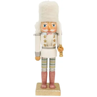 OBC-Kunsthandwerk Nussknacker Kunsthandwerks-Stil Soldat mit Bärenfellmütze weiß-Silber / 25 cm/weihnachtlicher Nussknacker/handbemalte Deko Figur aus Holz/weihnachtlich dekorieren