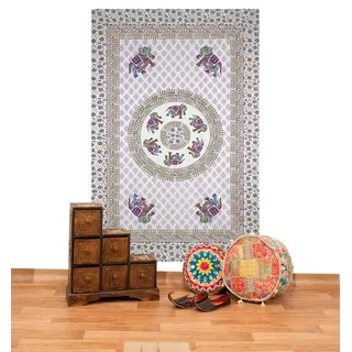 KUNST UND MAGIE Wandteppich Tagesdecke Wandbehang Deko Tuch Elefant Mandala Wandteppich 135x200cm rot