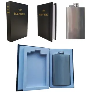 Neuheit Geschenk | Heilige Bibel mit 6-Unzen-Flasche | Verlorene erste Seite des deutschen Roten Zwergs – Geheimfach