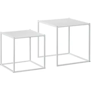 Homcom Couchtisch-Set Beistelltisch Stahl Weiß Metall, Quadratisch, eckig, 40x40x40 cm