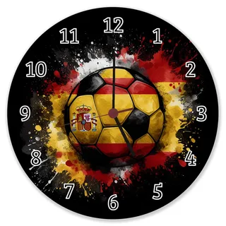 Fußball Spanien Flagge Wanduhr aus Alu EM 2024 Sport Nation rot gelb Ball
