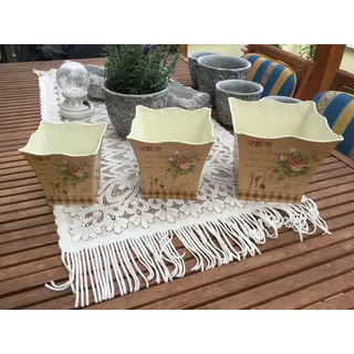 3 er Set Nostalgie Blumentopf eckig Landhaus Shabby Chic Blech M1