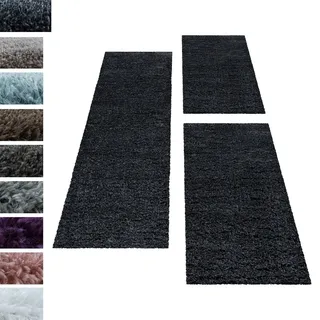Carpettex Bettumrandung Schlafzimmer 3teilig Shaggy Teppich Hochflor Läuferset Design Anthrazit Bettset:2 mal 60x110 + 1 mal 80x250 - Bettvorleger Schlafzimmer Weich Langflor Bettumrandung Teppich Set