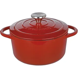 Küchenprofi Gusseisen Bräter mit Deckel, Rot/innen schwarz, 20 cm, Schmortopf, Auflaufform, Dutch Oven, Brotbacktopf, emailliert, für alle Herdarten (inkl. Induktion), zum Schmoren, Backen, Braten
